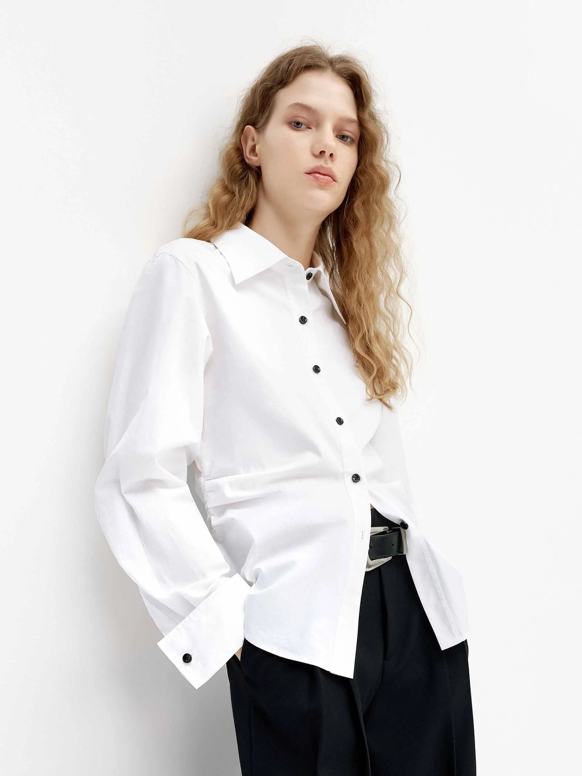 Pleated Waist Cotton Shirt
