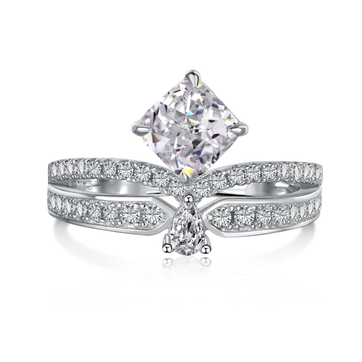 Princess & Pear Cut Curved Split Shank Engagement Ring