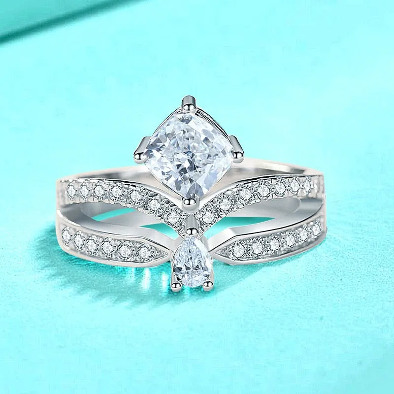 Princess & Pear Cut Curved Split Shank Engagement Ring