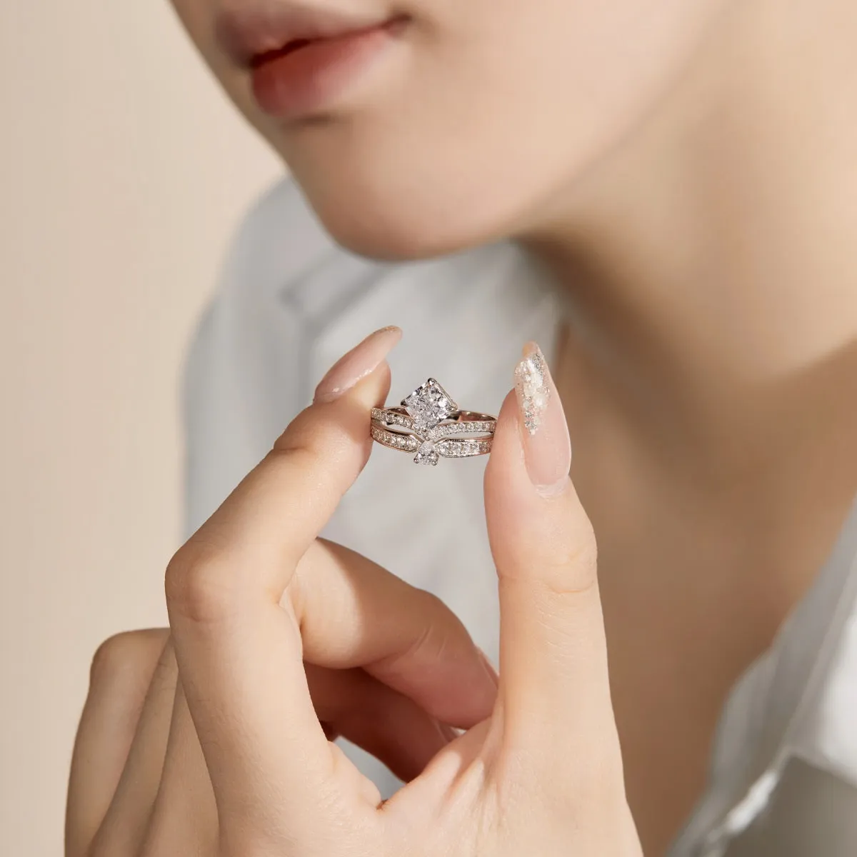 Princess & Pear Cut Curved Split Shank Engagement Ring