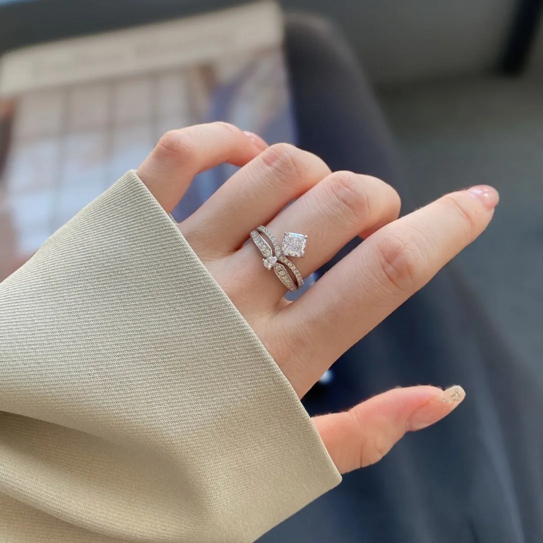 Princess & Pear Cut Curved Split Shank Engagement Ring