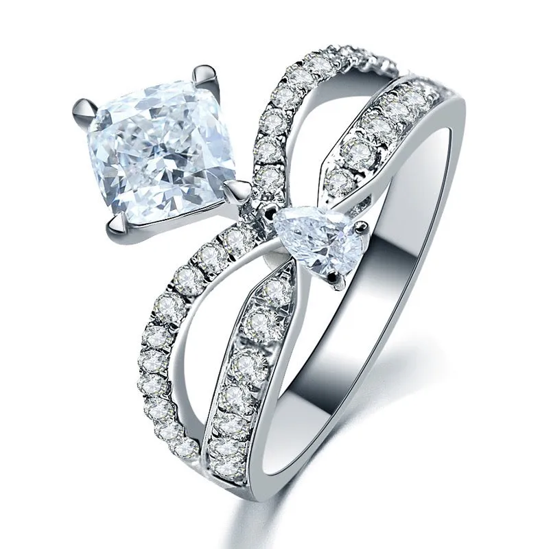 Princess & Pear Cut Curved Split Shank Engagement Ring