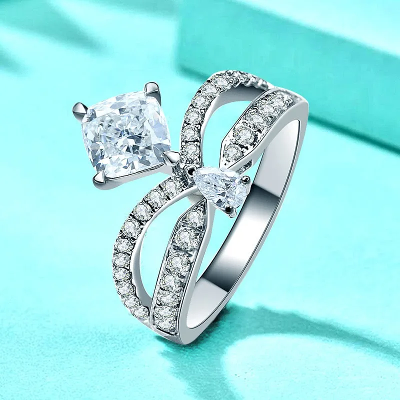 Princess & Pear Cut Curved Split Shank Engagement Ring