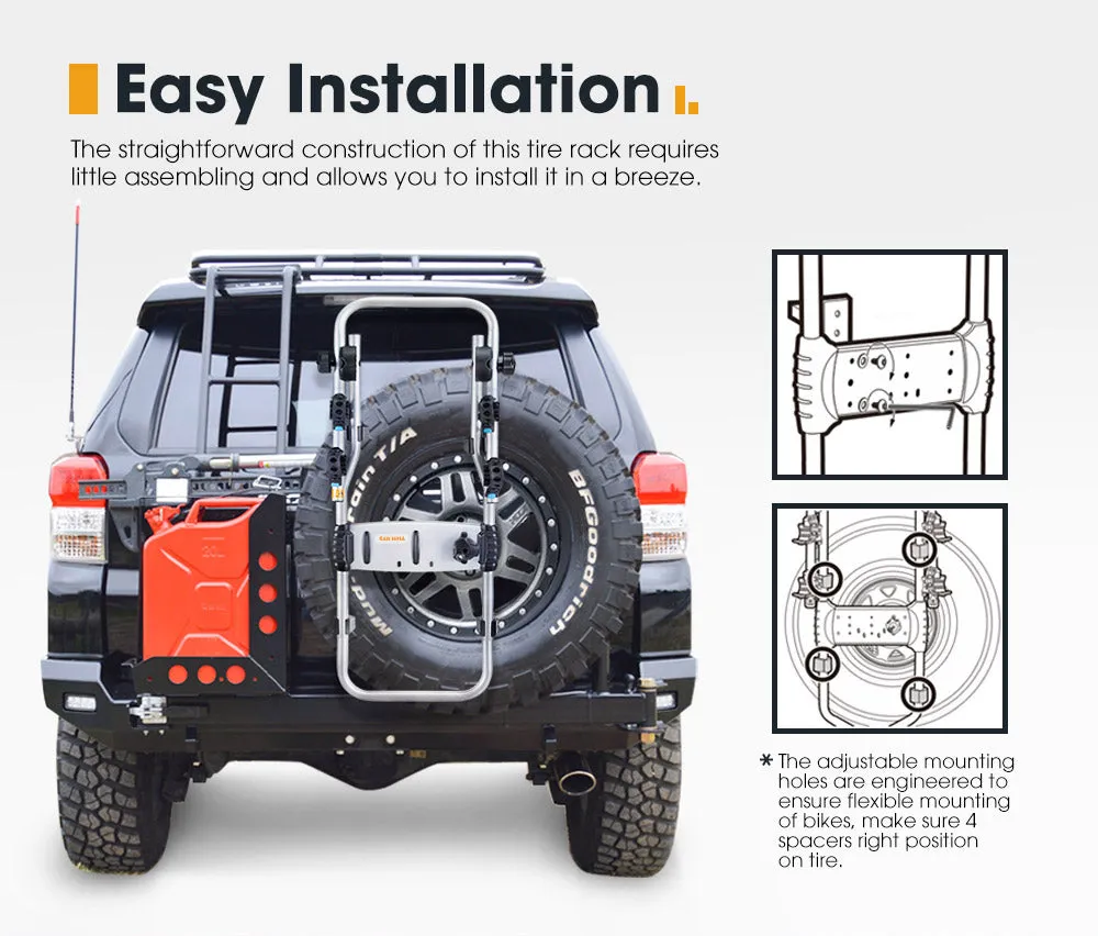 San Hima 2 Bike Carrier Spare Tire Rack Foldable Bicycle Bike Rack Rear Car