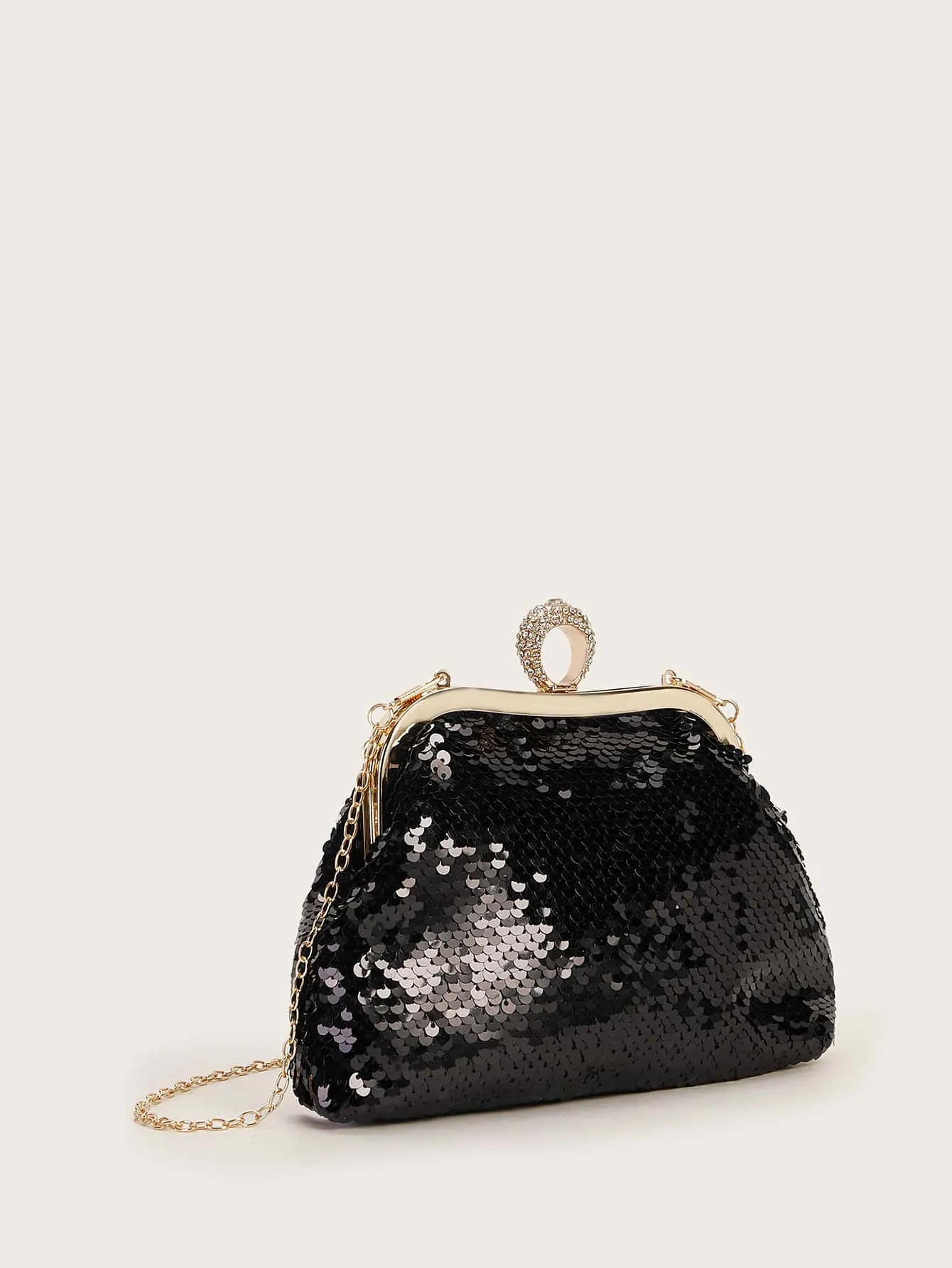 Sequins Decor Clip Top Clutch Bag