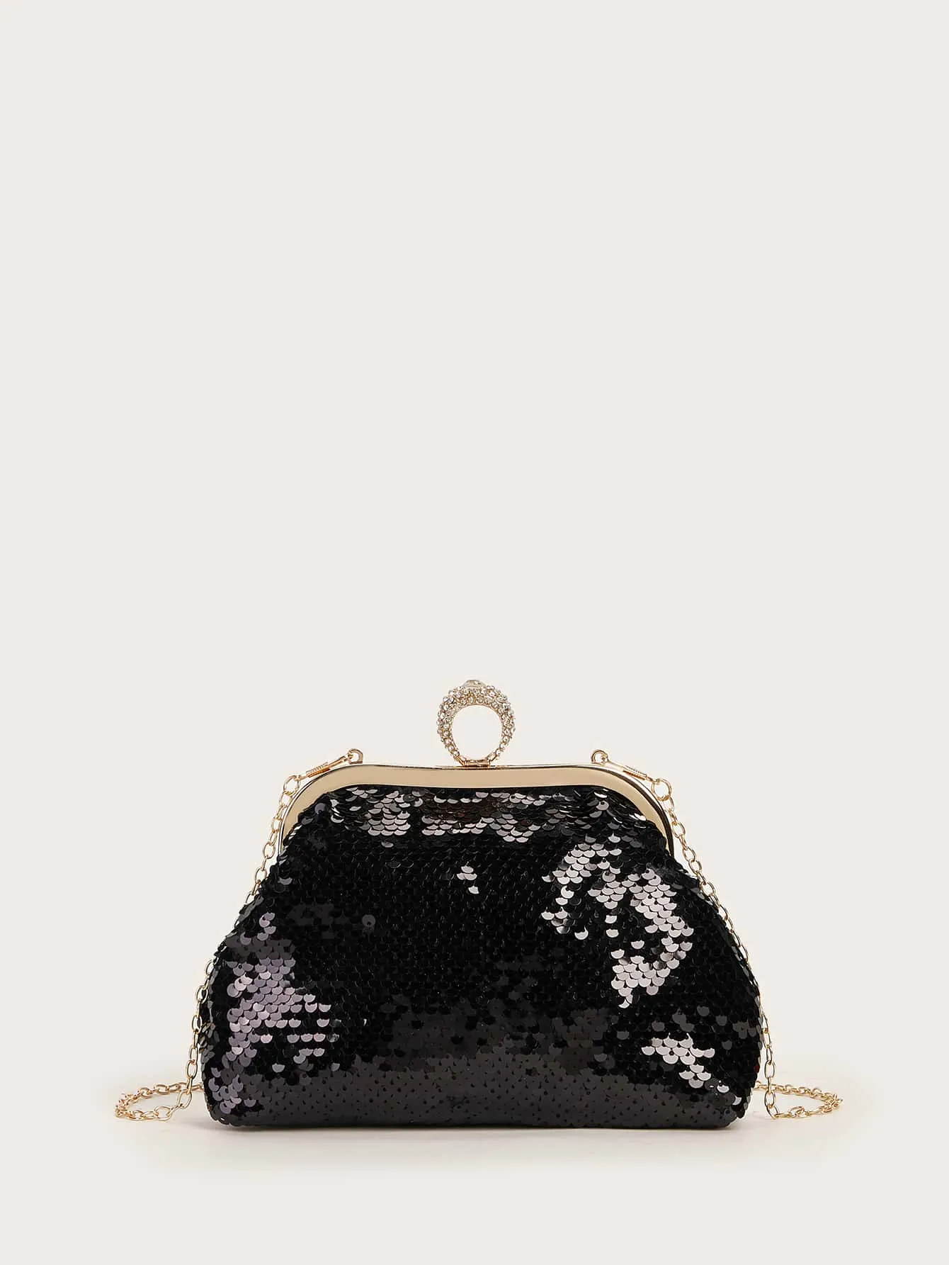 Sequins Decor Clip Top Clutch Bag