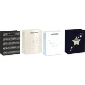 Silver Star Pattern Design Medium Gift Bag - 18cm x 23cm x 10cm