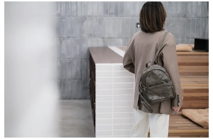 Small Leather Backpack Ladies Leather Rucksack for Women