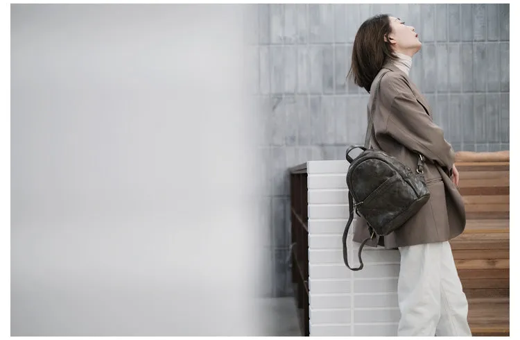 Small Leather Backpack Ladies Leather Rucksack for Women
