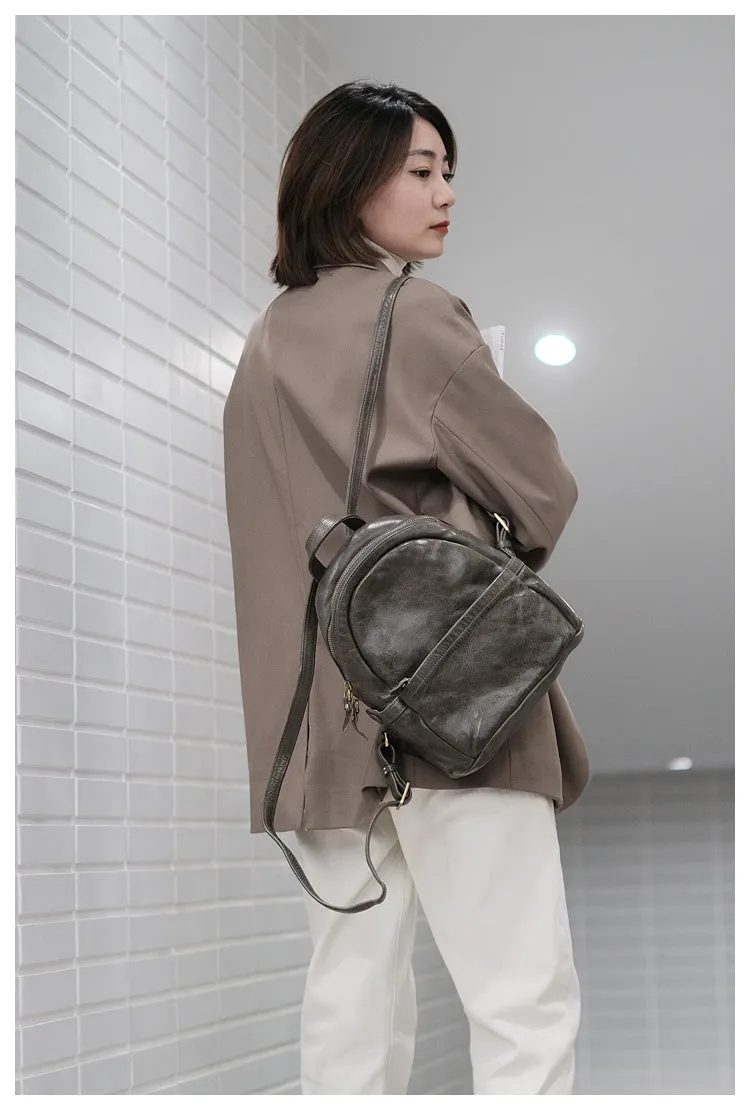 Small Leather Backpack Ladies Leather Rucksack for Women