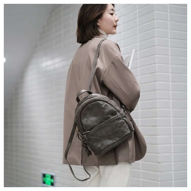 Small Leather Backpack Ladies Leather Rucksack for Women