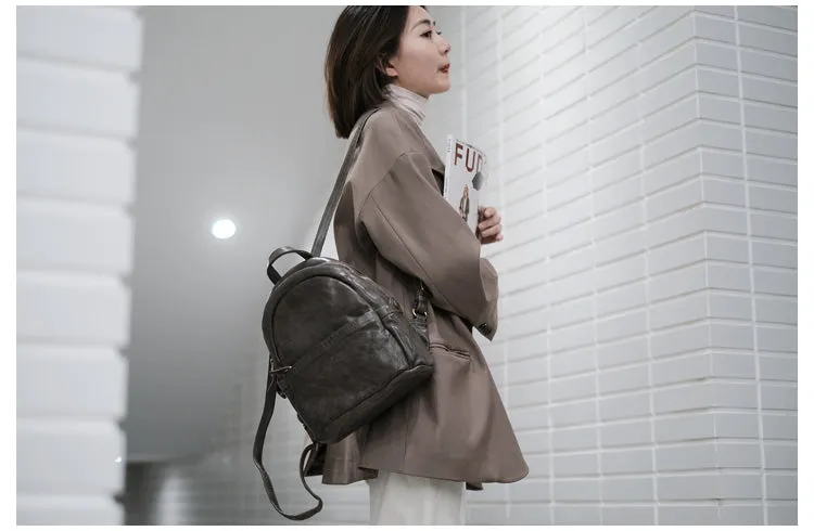 Small Leather Backpack Ladies Leather Rucksack for Women