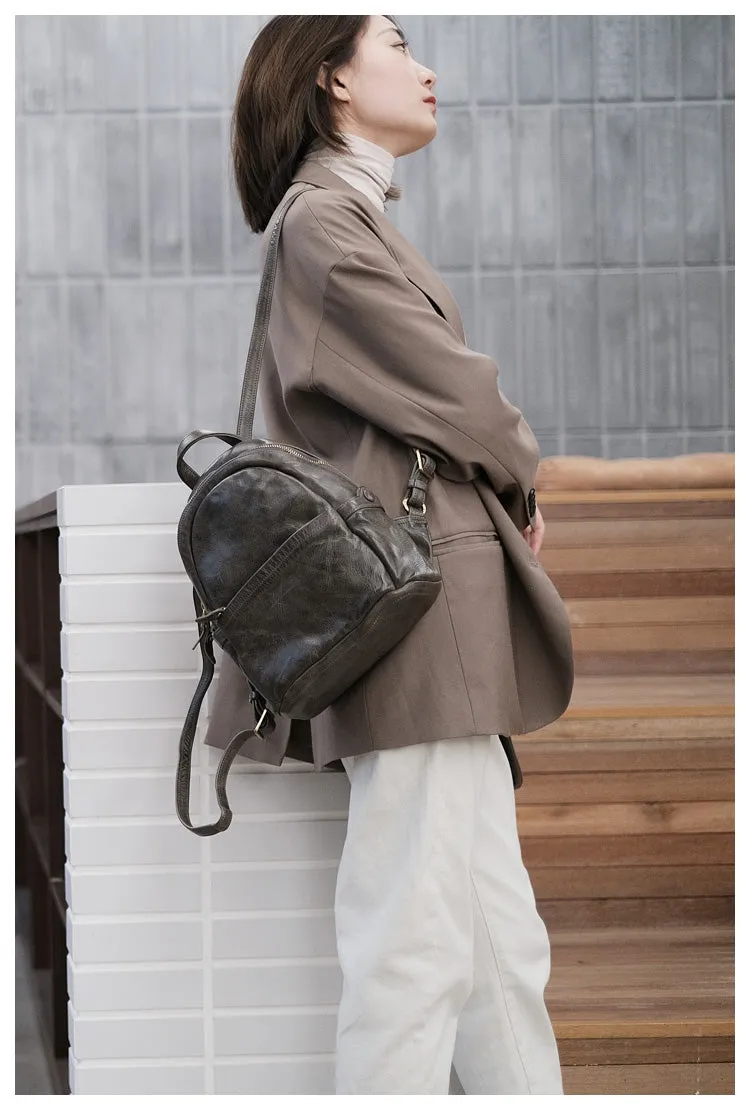 Small Leather Backpack Ladies Leather Rucksack for Women