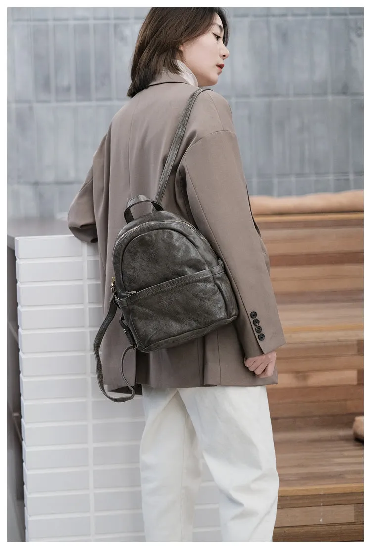 Small Leather Backpack Ladies Leather Rucksack for Women
