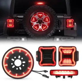 Suparee Jeep Wrangler LED Tail Lights with Spare Tire light & 3rd Brake Light Set for JL