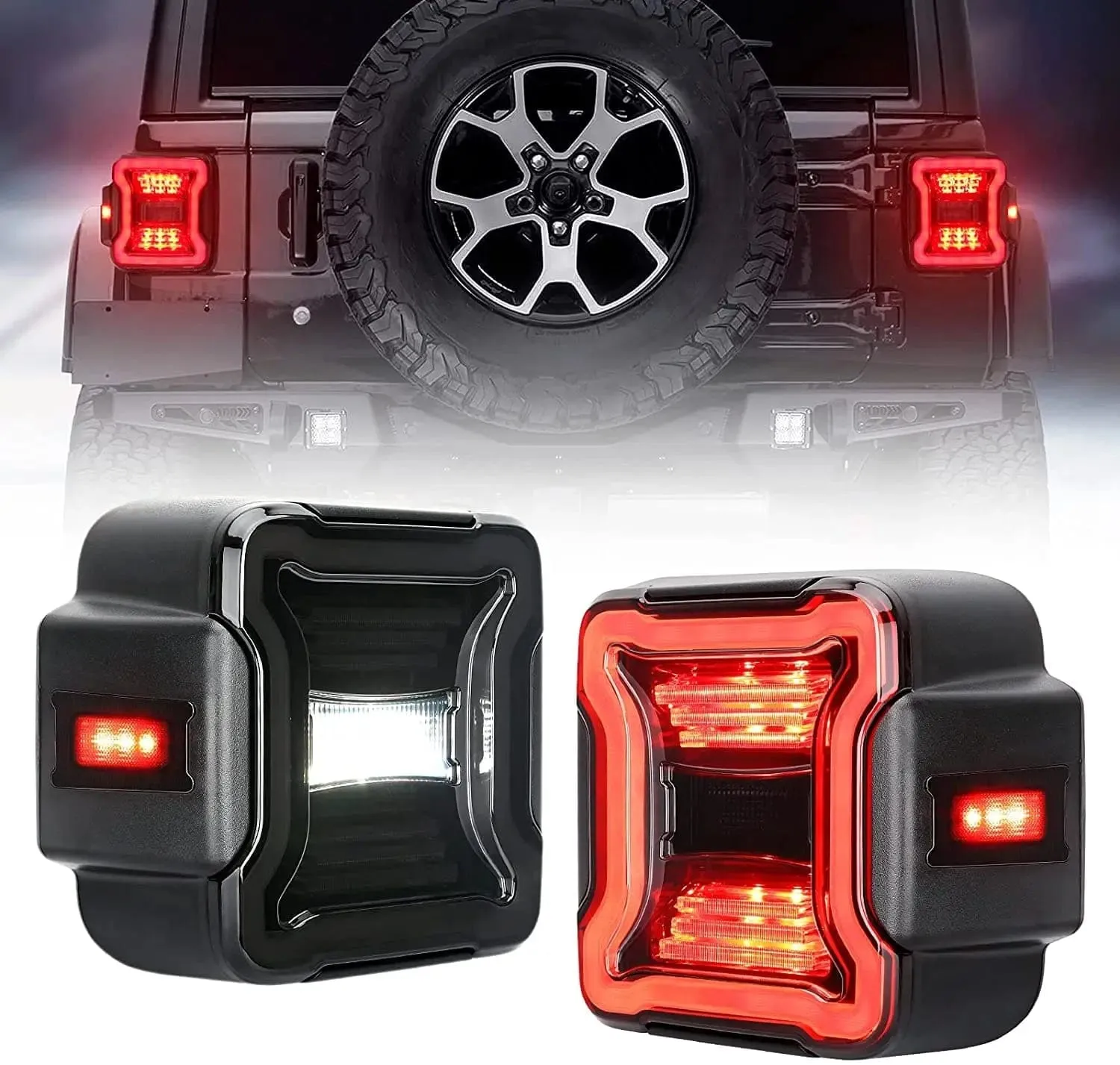 Suparee Jeep Wrangler LED Tail Lights with Spare Tire light & 3rd Brake Light Set for JL