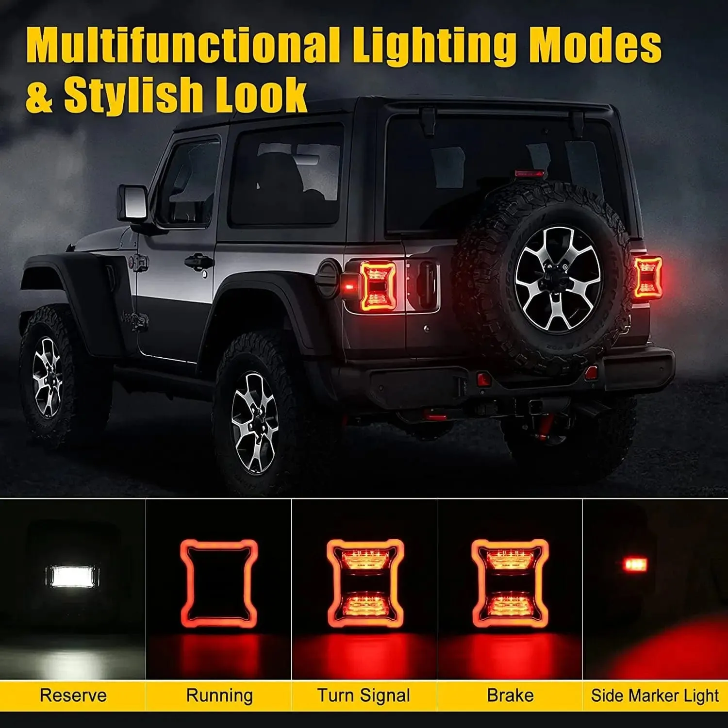 Suparee Jeep Wrangler LED Tail Lights with Spare Tire light & 3rd Brake Light Set for JL