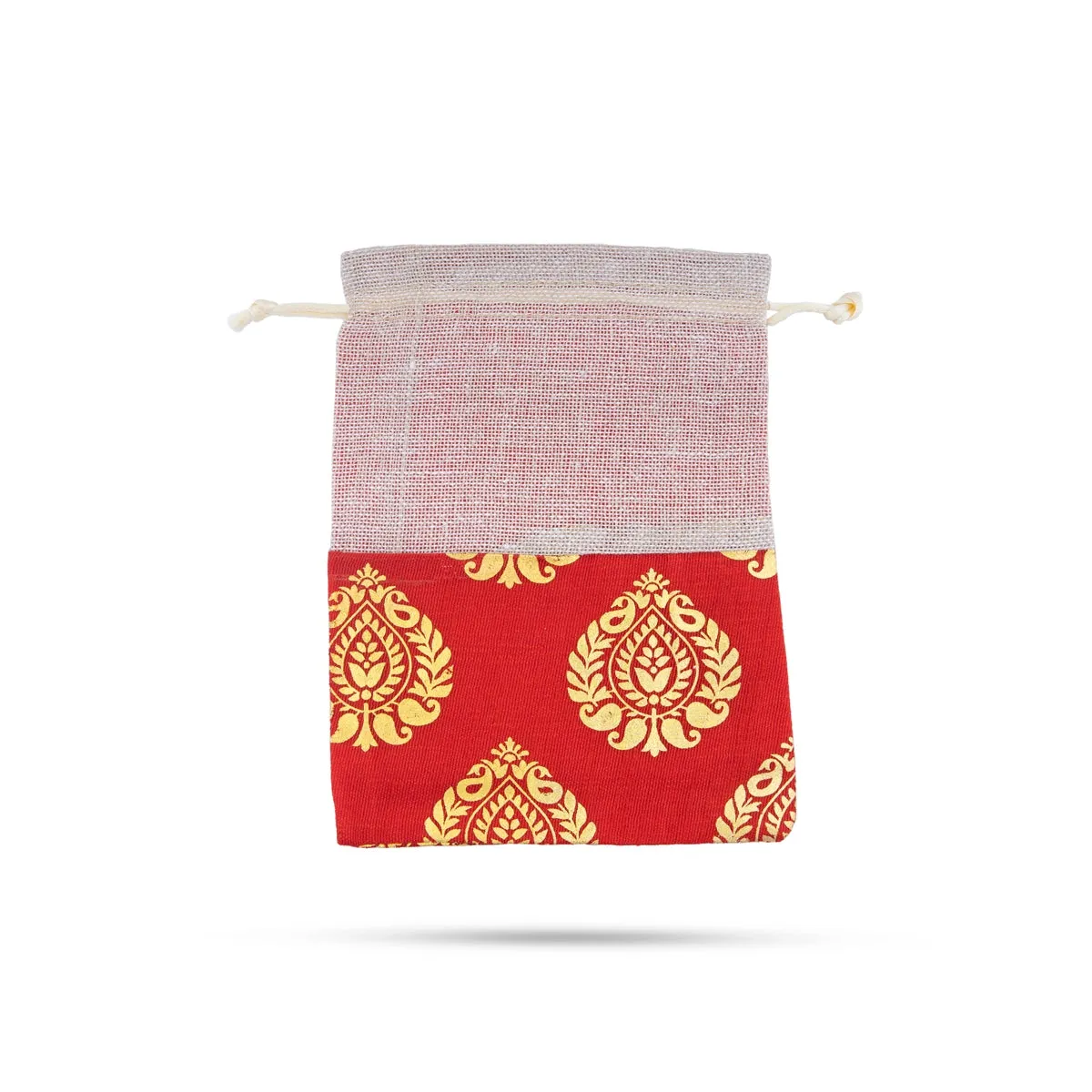 Thamboolam Bag Set - 7 x 5 Inches | 5 Pcs/ Jari With Jute Design Potli Bag/ Tambula Bag for Wedding/ Assorted Colour