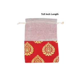 Thamboolam Bag Set - 7 x 5 Inches | 5 Pcs/ Jari With Jute Design Potli Bag/ Tambula Bag for Wedding/ Assorted Colour