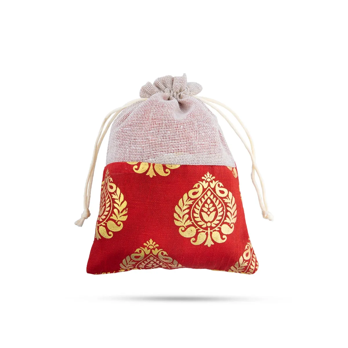 Thamboolam Bag Set - 7 x 5 Inches | 5 Pcs/ Jari With Jute Design Potli Bag/ Tambula Bag for Wedding/ Assorted Colour