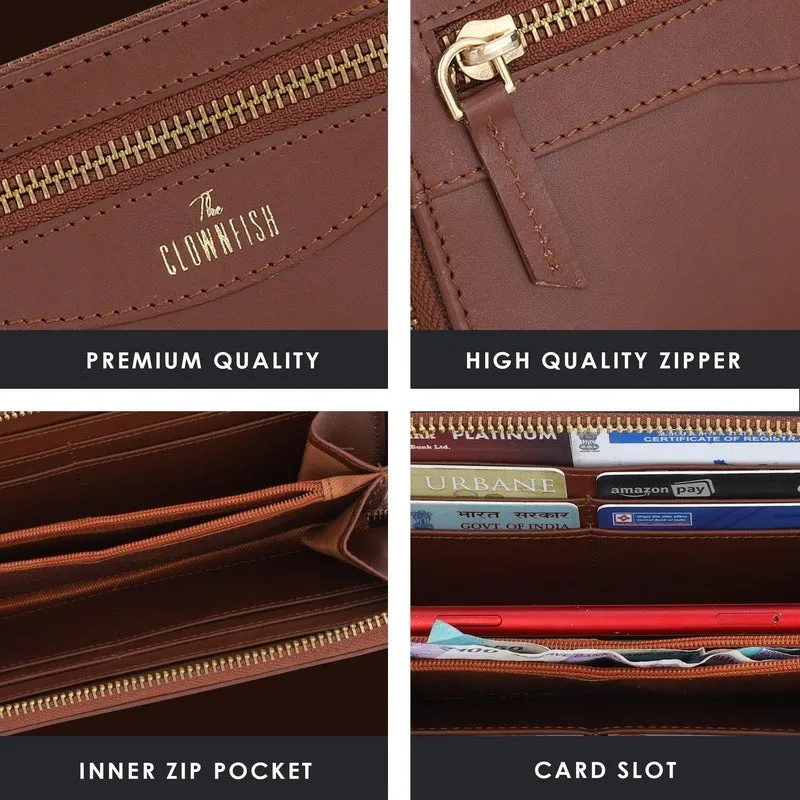 THE CLOWNFISH Eliana Collection Genuine Leather Wallet - Stylish & Multi-compartment | Card Holders | 20x3x10 cm | Tan