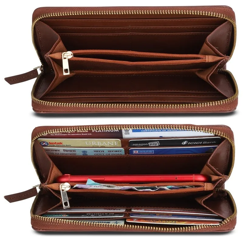 THE CLOWNFISH Eliana Collection Genuine Leather Wallet - Stylish & Multi-compartment | Card Holders | 20x3x10 cm | Tan