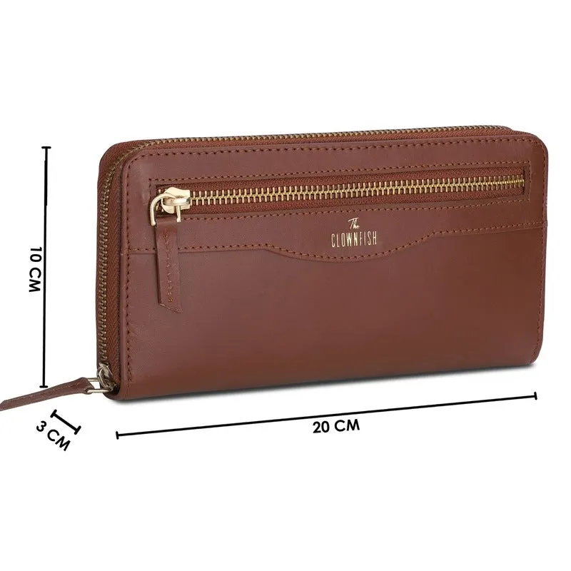THE CLOWNFISH Eliana Collection Genuine Leather Wallet - Stylish & Multi-compartment | Card Holders | 20x3x10 cm | Tan