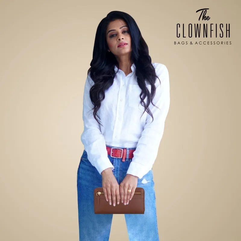 THE CLOWNFISH Eliana Collection Genuine Leather Wallet - Stylish & Multi-compartment | Card Holders | 20x3x10 cm | Tan
