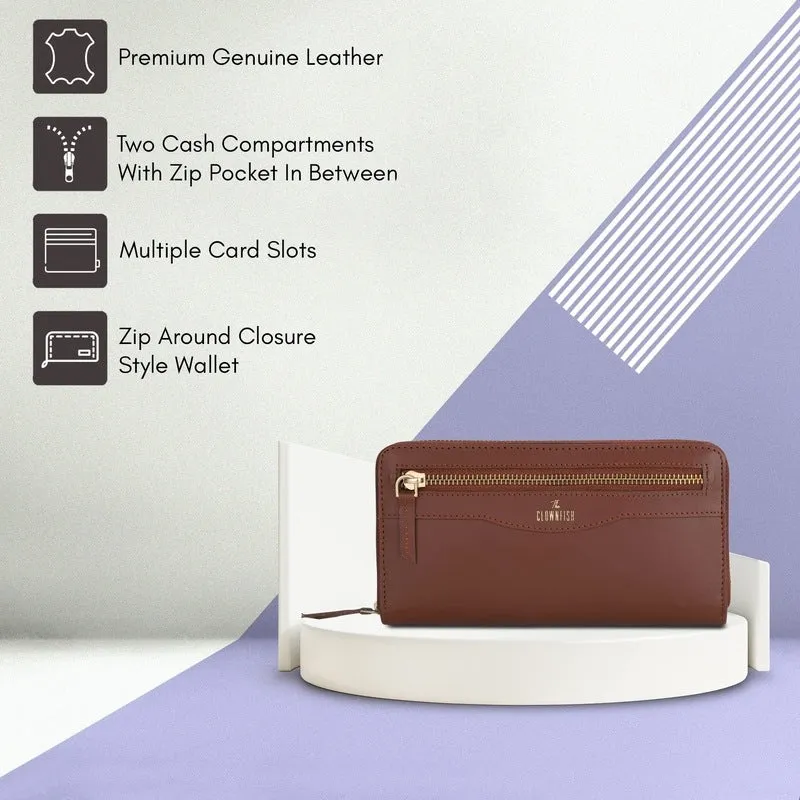 THE CLOWNFISH Eliana Collection Genuine Leather Wallet - Stylish & Multi-compartment | Card Holders | 20x3x10 cm | Tan
