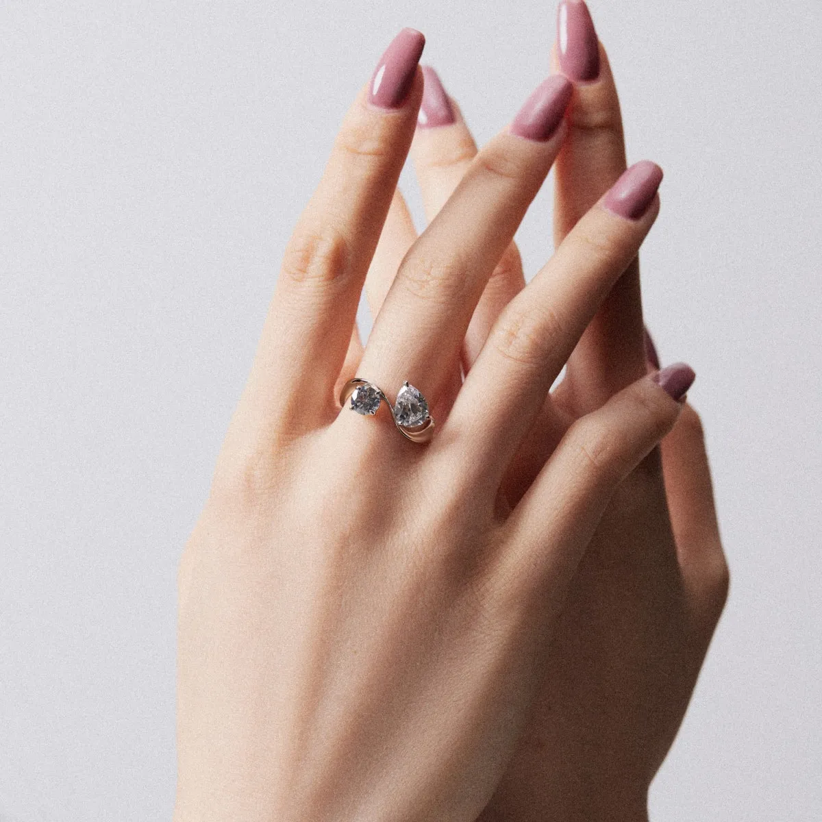 Toi Et Moi Curve Round & Pear Two Stone Engagement Ring