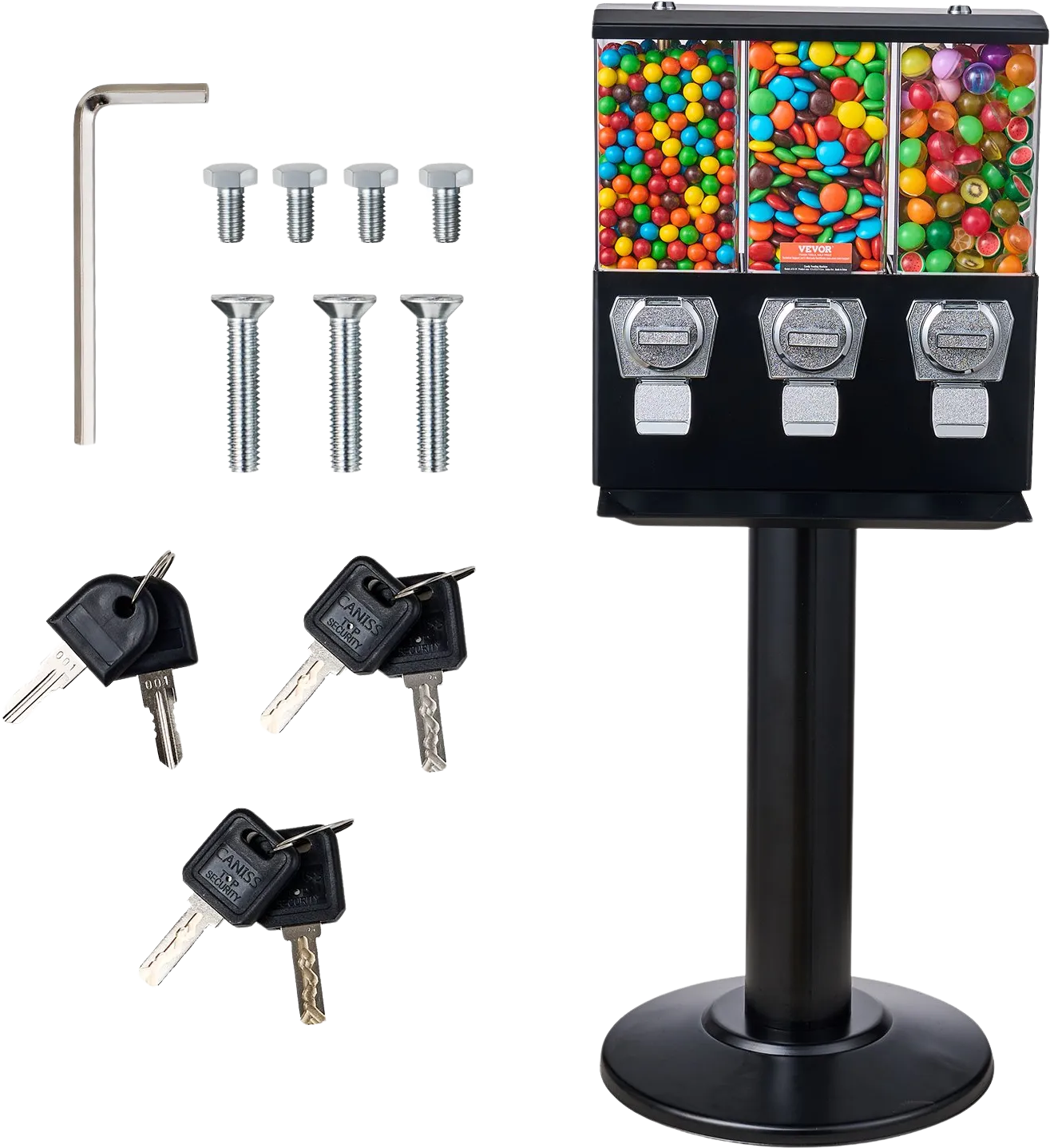 Vevor Commercial Vending Machine 3 Compartment Coin Operated Candy Dispenser with Stand New